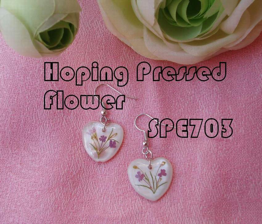 Pressed Flower Shell Pendant earrings in shape of drip