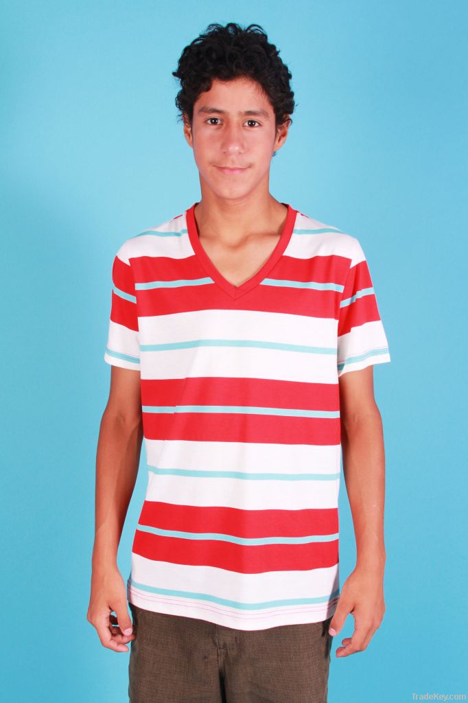 T-shirt V neck Pima cotton stripes