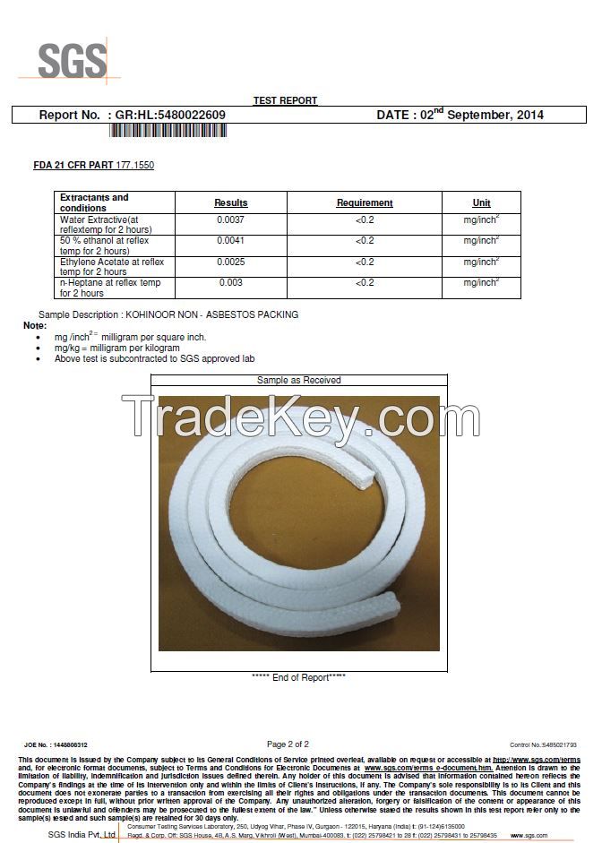 FDA PTFE Teflon Packing