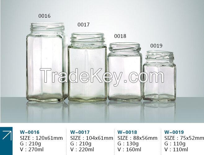 30ml, 45ml, 100ml, 190ml, 280ml, 380ml Hexagonal Glass Honey jar/food jars