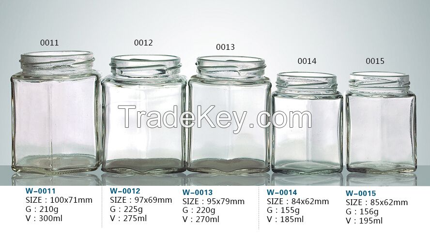 30ml, 45ml, 100ml, 190ml, 280ml, 380ml Hexagonal Glass Honey jar/food jars