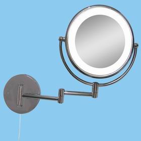 Wall mounted cosmetic mirror with light, extendable mirror light