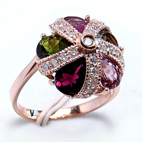 Natural Colored Flower Tourmaline 925 Sterling Silver Ring Size 7.5