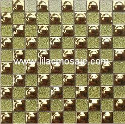 Metallic Golden Ceramic Mosaic Mix Glass Tile For Wall Decoration