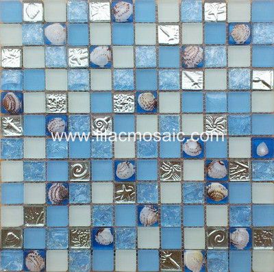Blue Resin Mix Glass Mosaic Tile For Bathroom Pool