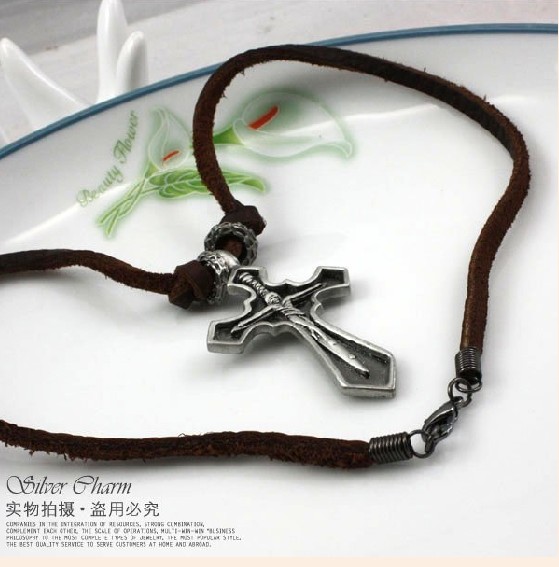 genuine leather necklace Cross necklace fashion jewelry JM2187+Free Cu