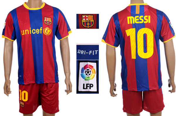 2011 Spanish Barcelona #10 Lionel Messi Red-Navy Blue Striped Home Per