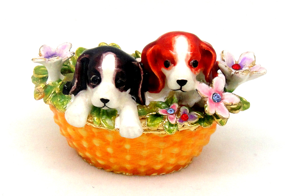 Lovely Dog Flower Basket Metal Jewelry Box