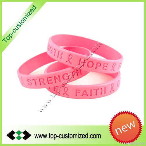Lovely pink silicon wrist band with embossed logo