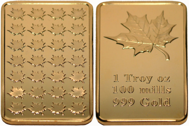 1 Troy oz 24k GOLD Maple Bar Bullion