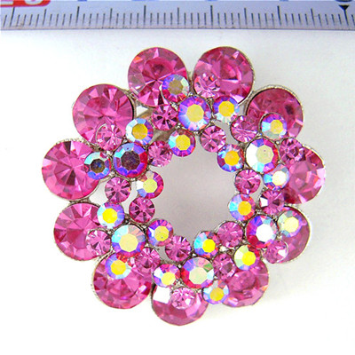 Fuchsia and AB Crystal Layered Flower Brooch (SWTBC1)