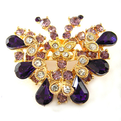Amethyst Crystal Gold Butterfly Brooch (SWTBC164)
