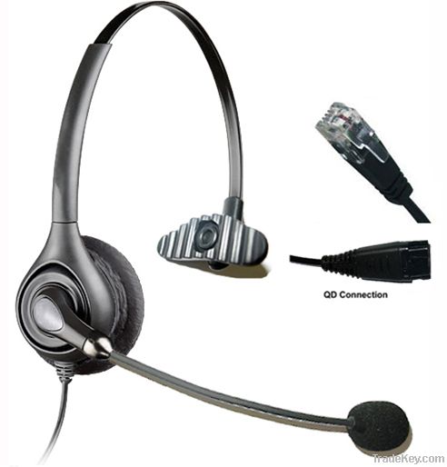 Monaural headset telephone with QD cord, RJ plug for call center