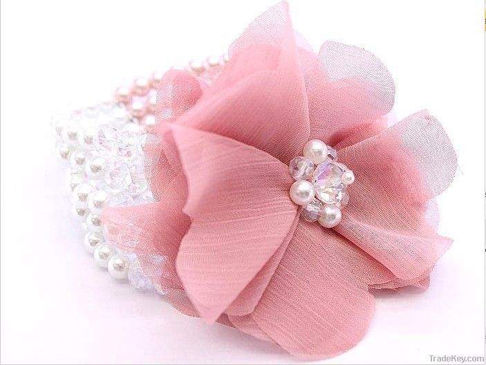 pearl with fabric flower bracelet