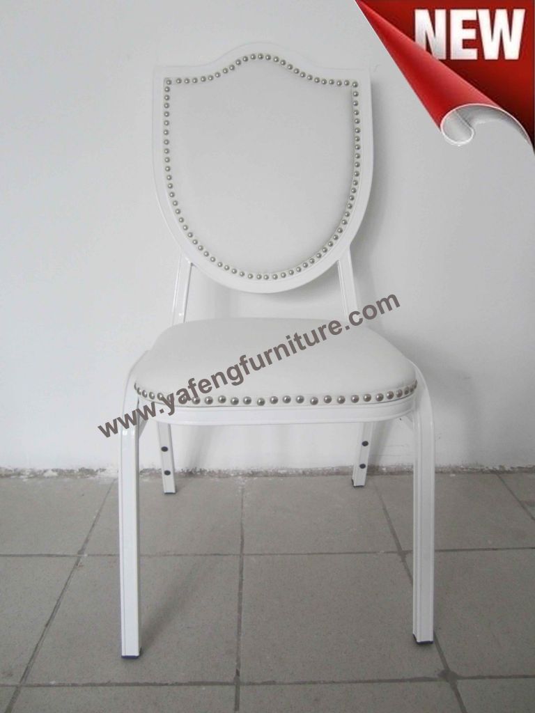 Exquisite white soft leather with rivits  aluminum Banquet chair TD008