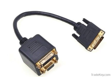 DVI-D to DVI-I VGA Video Y Splitter M-F Cable Adapter