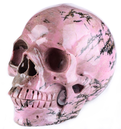 6.7" Natural Rhodonite Stone Skull/Skeleton Carving#7925