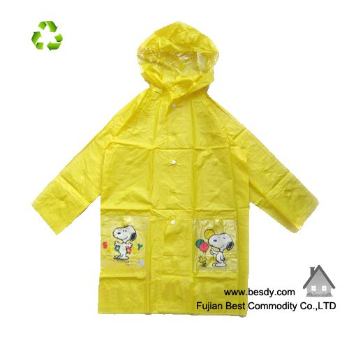 100% kids pvc waterproof yellow raincoats