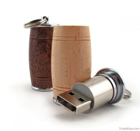 Eco-friendly 4GB USB Flash Drive, with Wooden Barrel Shape