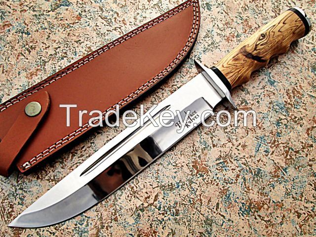 D2 Tool Steel Hand Made Bowie Knife, Hunting and Camping knife with Leather Sheath