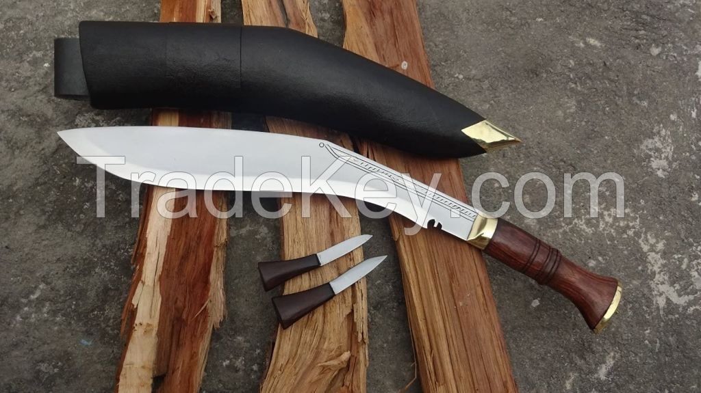 18 inches High Carbon steel Gurkha kukri knife with Leather sheath wood handle