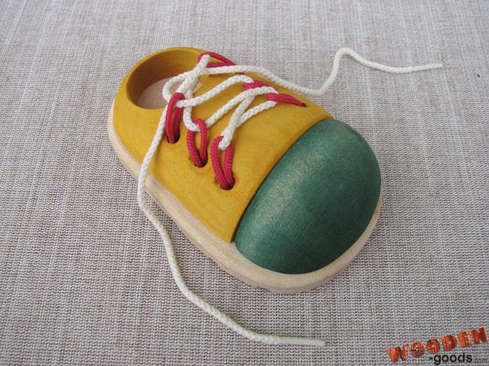 Handmade wooden educational lacing toy