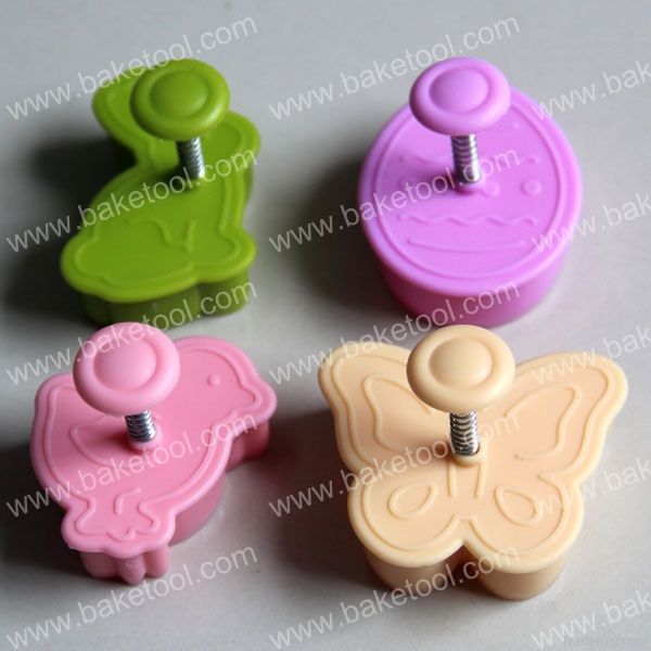 4pcs Plastic Easter theme plunger cutter set(4clorways at random), Ester egg turkey butterfly rabbit shapes