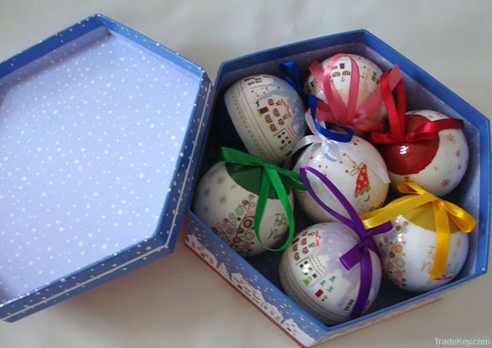 color gift box chrismtas ball/christmas ball in hexagonal gift box /gl