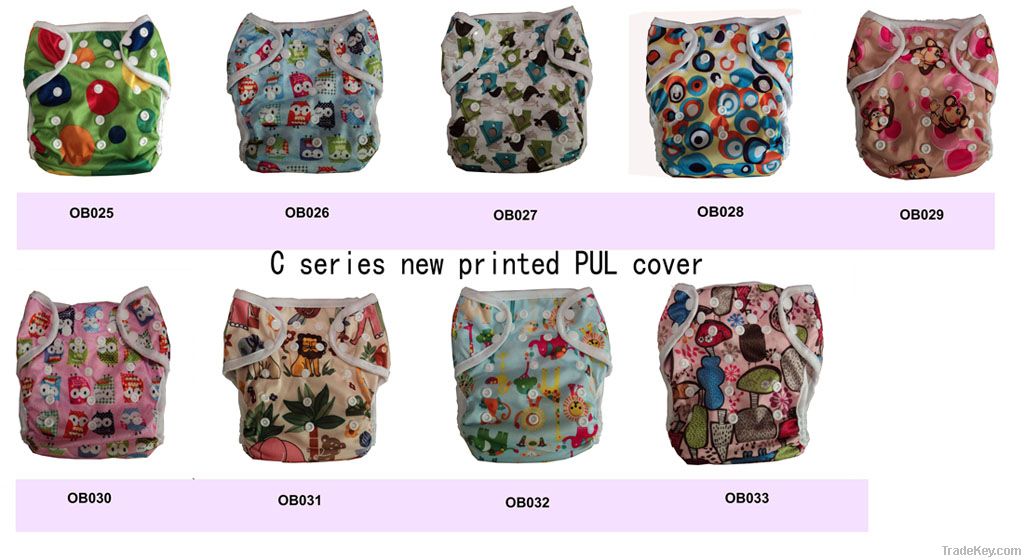 New designed PUL printed cover cloth diapers washable double snap