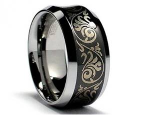 8mm Concave Laser Etched Mens Fashion Tungsten Carbide Rings