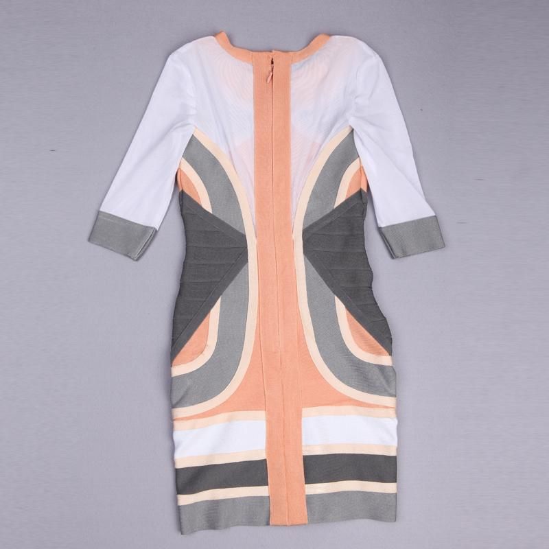 Bqueen Orange And Gray Mixed Color Long Sleeve Bandage Dress H549