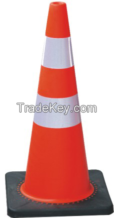 Fluoresent orange PVC road traffic cones with reflective collars 70cm
