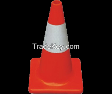Fluoresent orange PVC road traffic cones with reflective collars