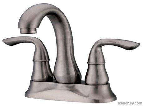 3-hole deck-mounted double handle brass basin faucet