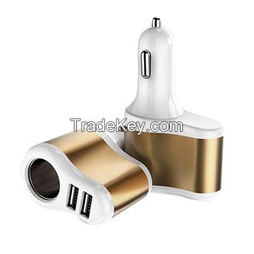 Wholesale 3 in 1 USB car charger, dual usb car charger with cigarette socket