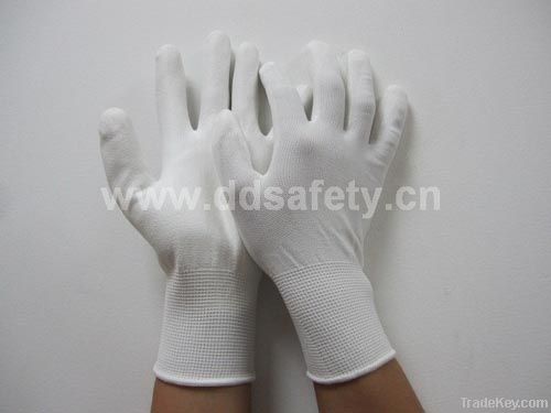 White nylon with white PU glove
