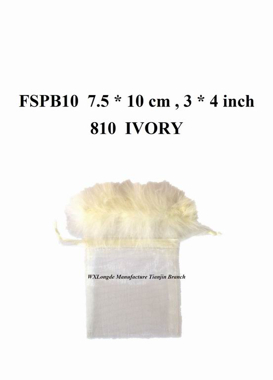 Organza Feather Trimmed Pouch FSPB10 Ivory