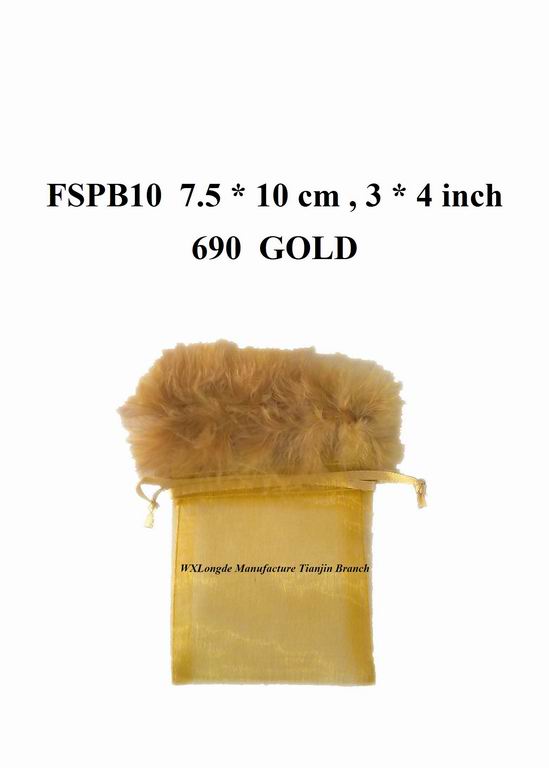 Organza Feather Trimmed Pouch FSPB10 Gold