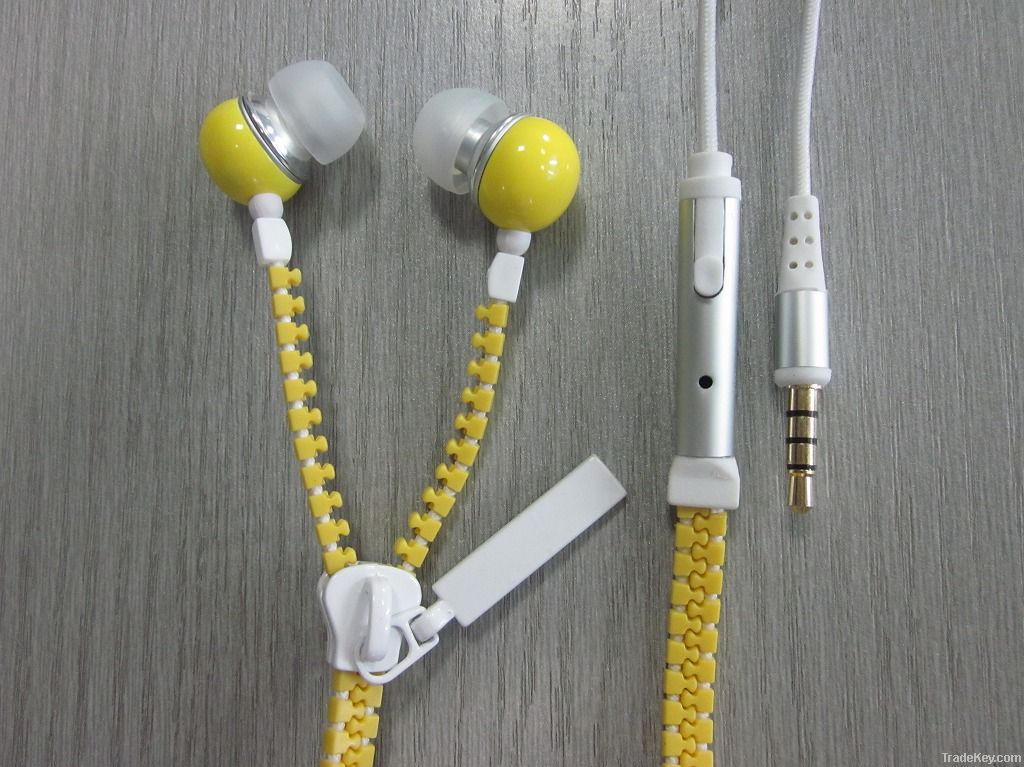 handsfree headphone for mobile phone fashion zipper headphone