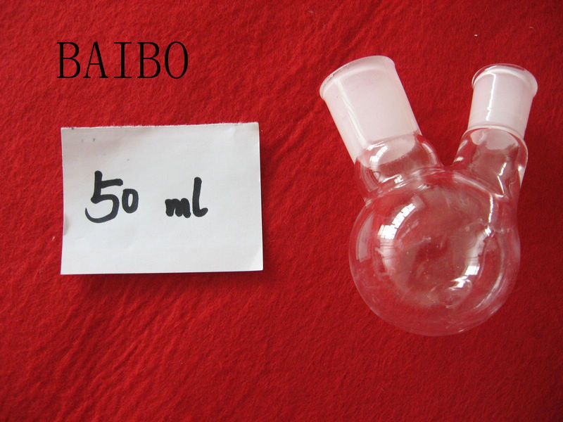 Lab two-head round bottom borosilicate glass flask