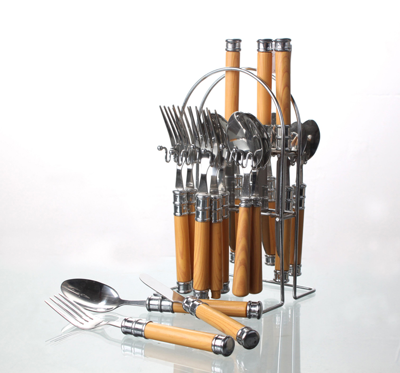 24 pcs stainless steel cutlery  set with wooden  handle