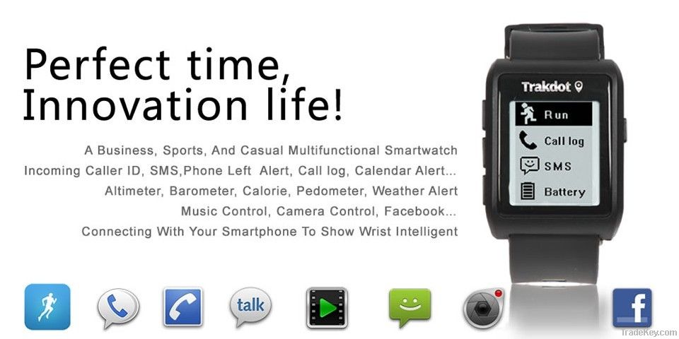 new arrival Trakdot bluetooth smartwatch Wristwatch with E-paper display for iPhone5