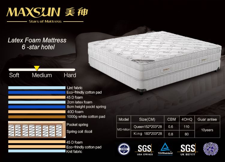 6 stars hotel latex mattress