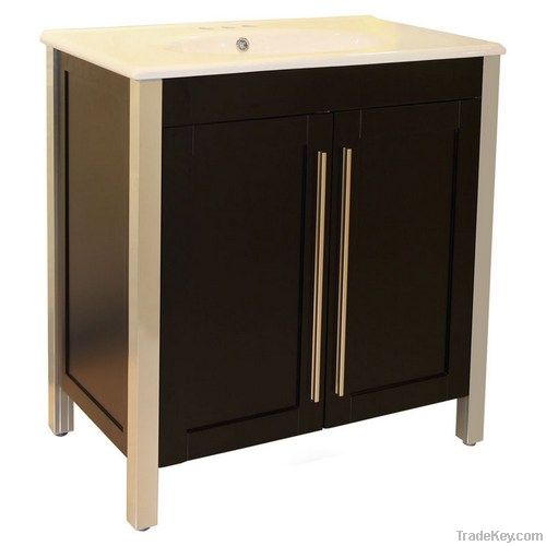 High gloss Lacquer Paint Black Bath Cabinet Vanity Set North America