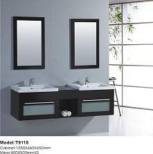 Modern expresso solid wood double sink bathroom vanity T9118