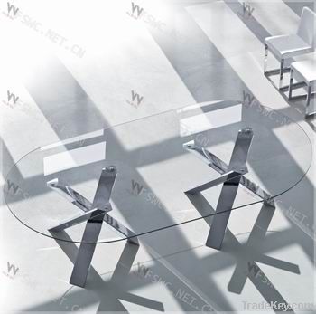 2011simple Oval tempered glass dining table