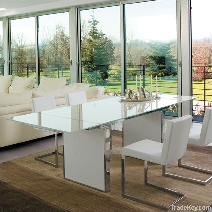 Extending white tempered glass Dining Room Set