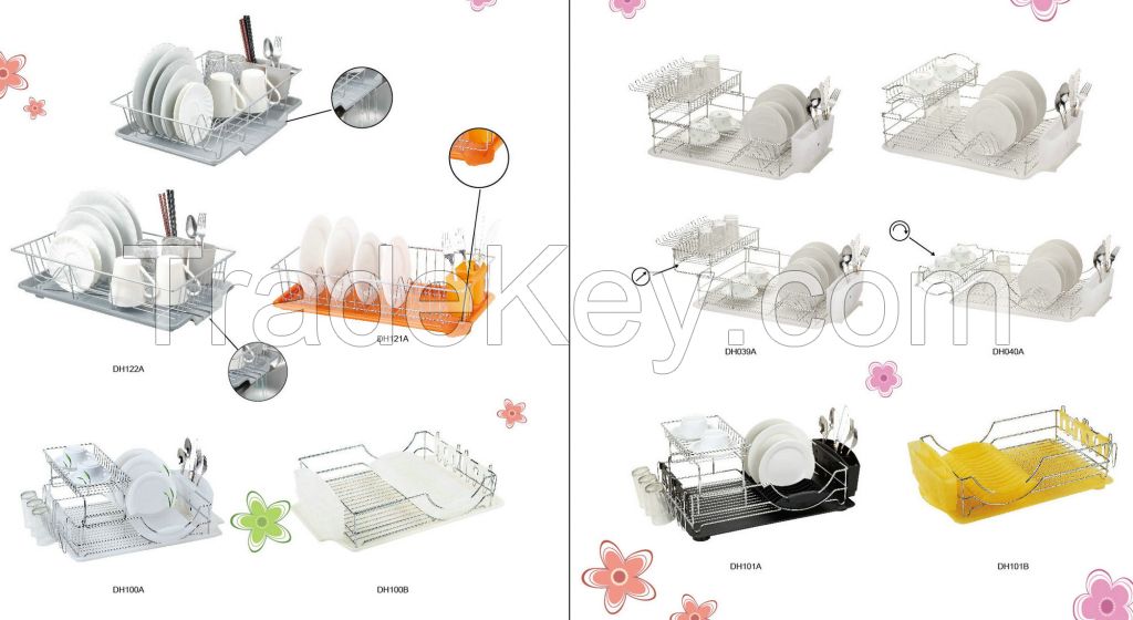 dish rack with plastic tray-fruit basket-utensil rack