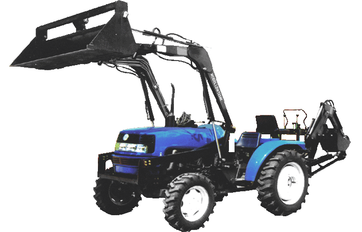 tractor with front loader and back hoe