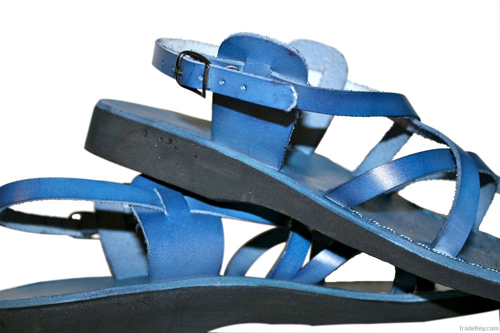 Blue Triple Leather Sandals